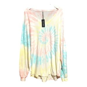 Oversized Pink and Yellow Tie-Dye Hoodie Cotton Jersey